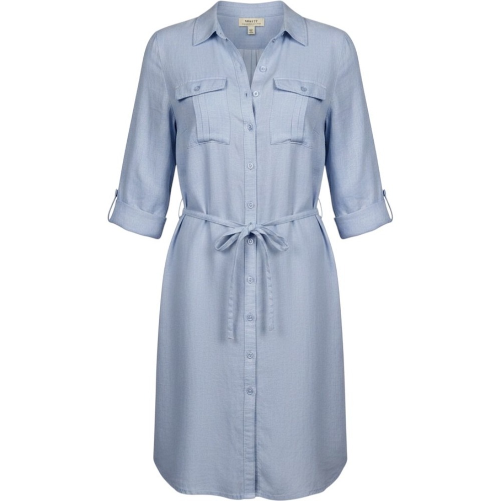 NWOT Malvin Hamburg Germany Light Blue Linen Shirt Dress 3/4 Roll-Tab Sleeve LG